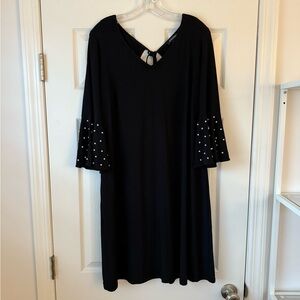Roz & Ali Black Dress with Pearl Sleeve Details